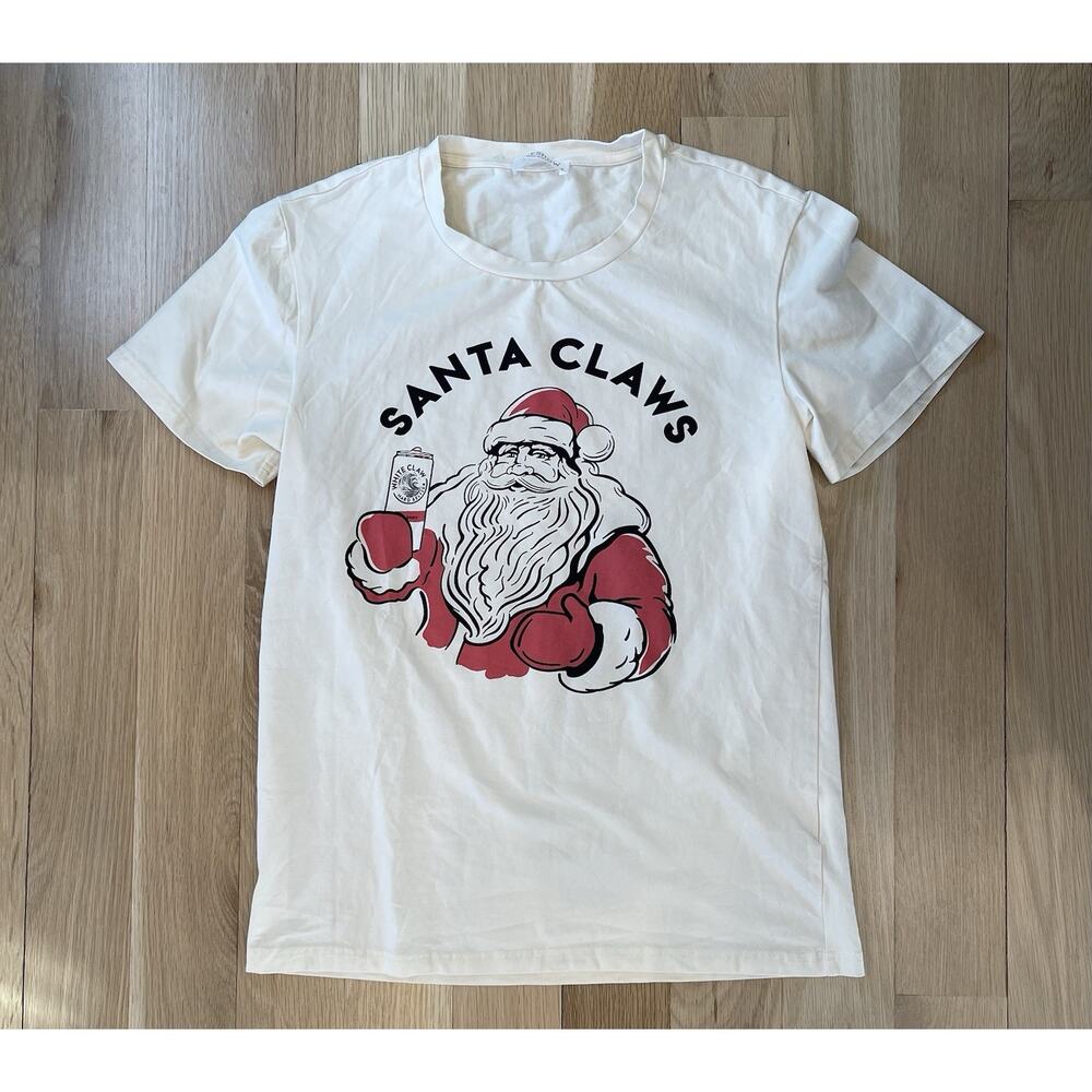 Santa Claws Santa Claus White Claw Hard Seltzer Cream Tee T- Shirt Small